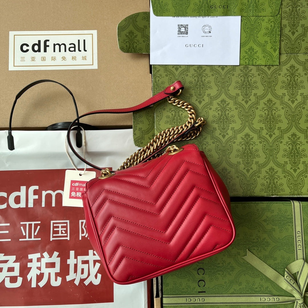 gg marmont mini 18cm red calfskin gold hardware