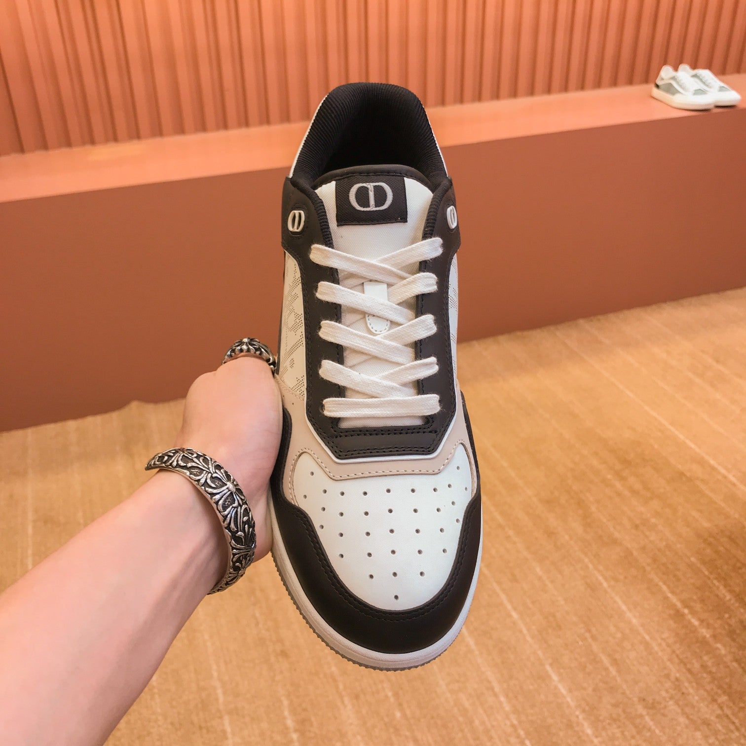 CD B27 LOW-TOP SNEAKER BLACK-WHITE MESH CALFSKIN