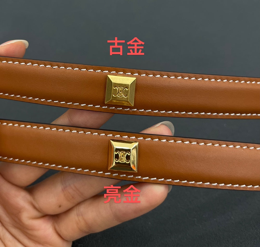 CL SMALL 18 MM TRIOMPHE BELT IN TAURILLON BRONZE BROWN LEATHER GOLD HARDWARE