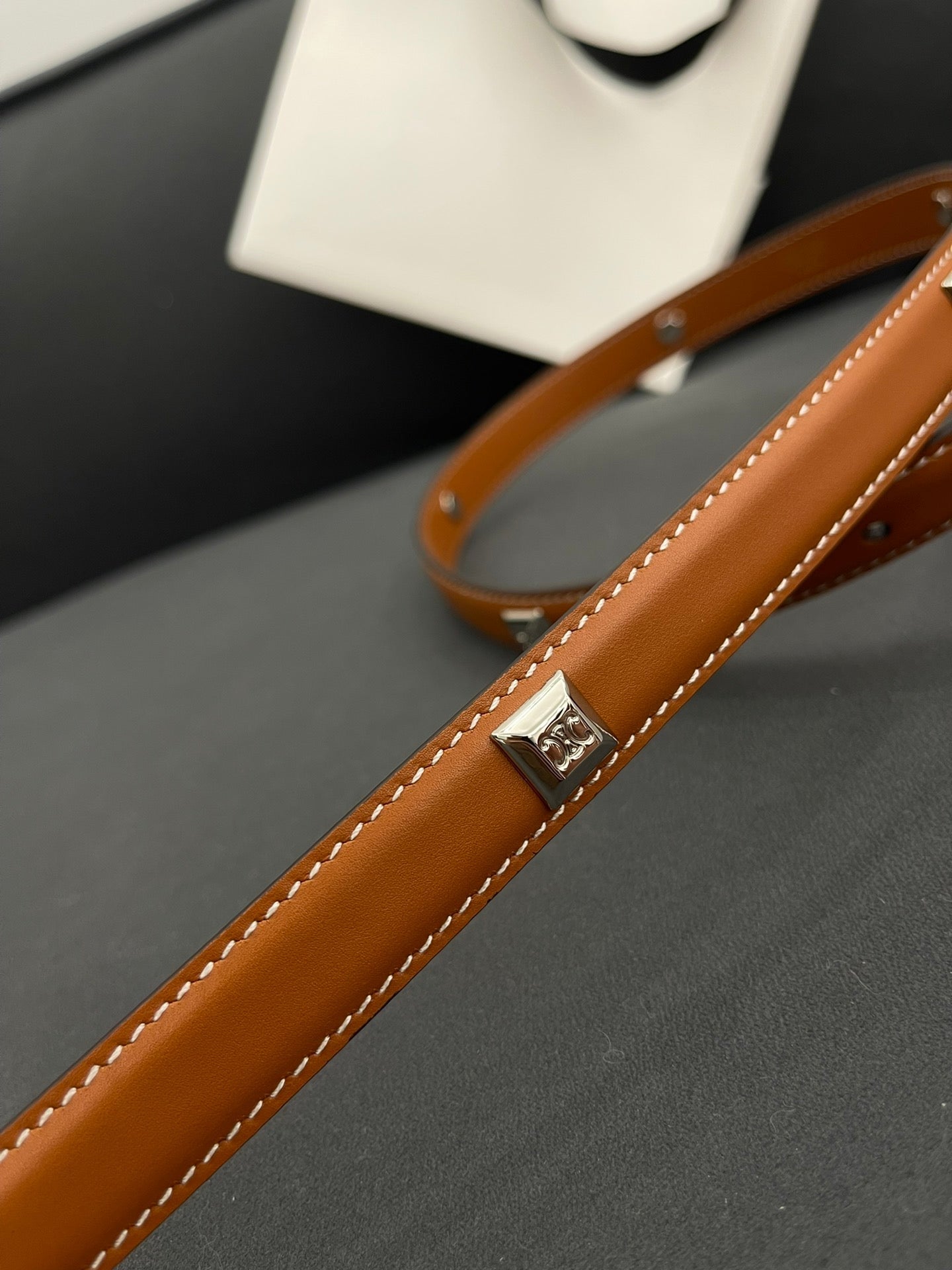 CL SMALL 18 MM TRIOMPHE BELT IN TAURILLON BRONZE BROWN LEATHER SILVER HARDWARE