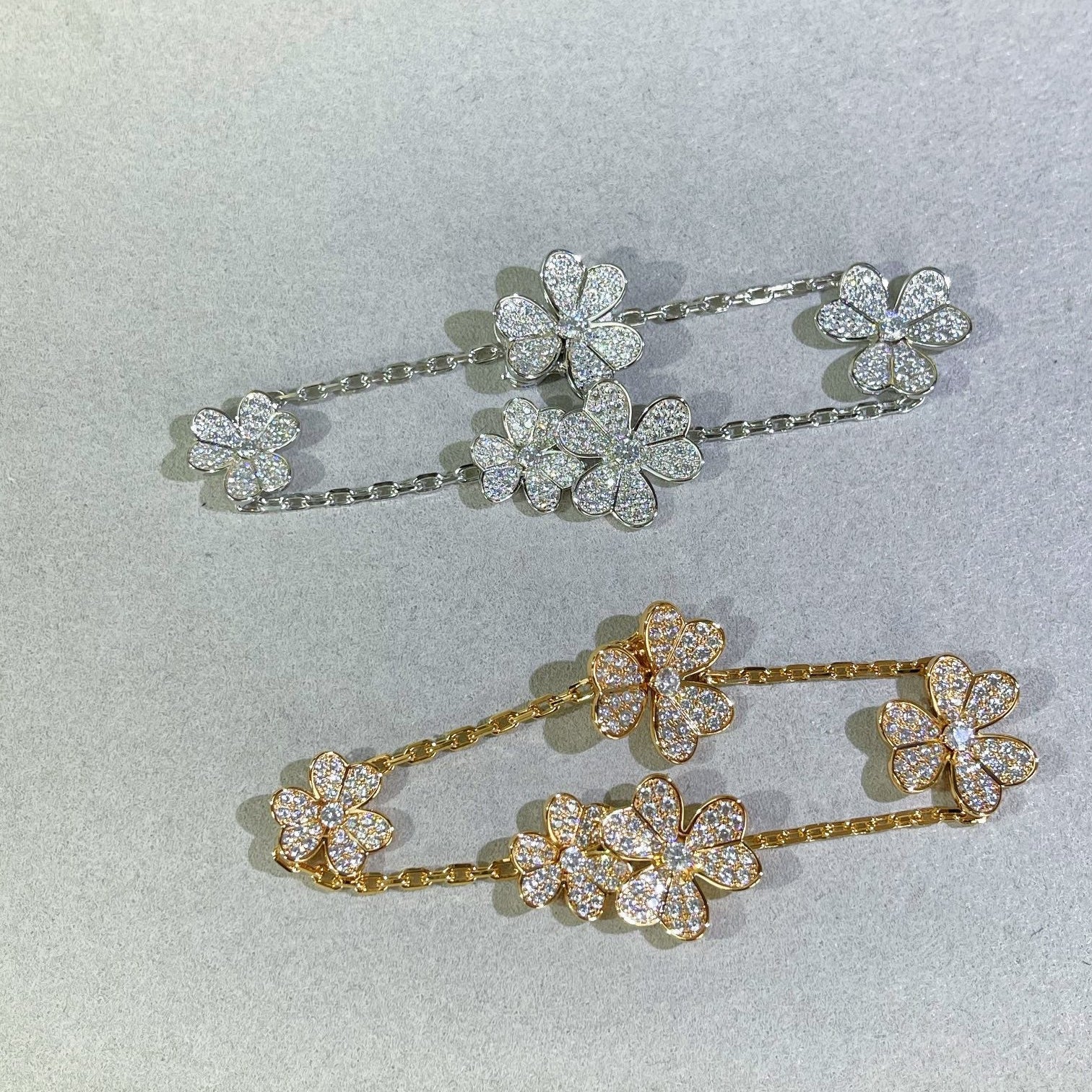 VCA Flower 5 Motifs Pink Mop Full Diamond Bracelet