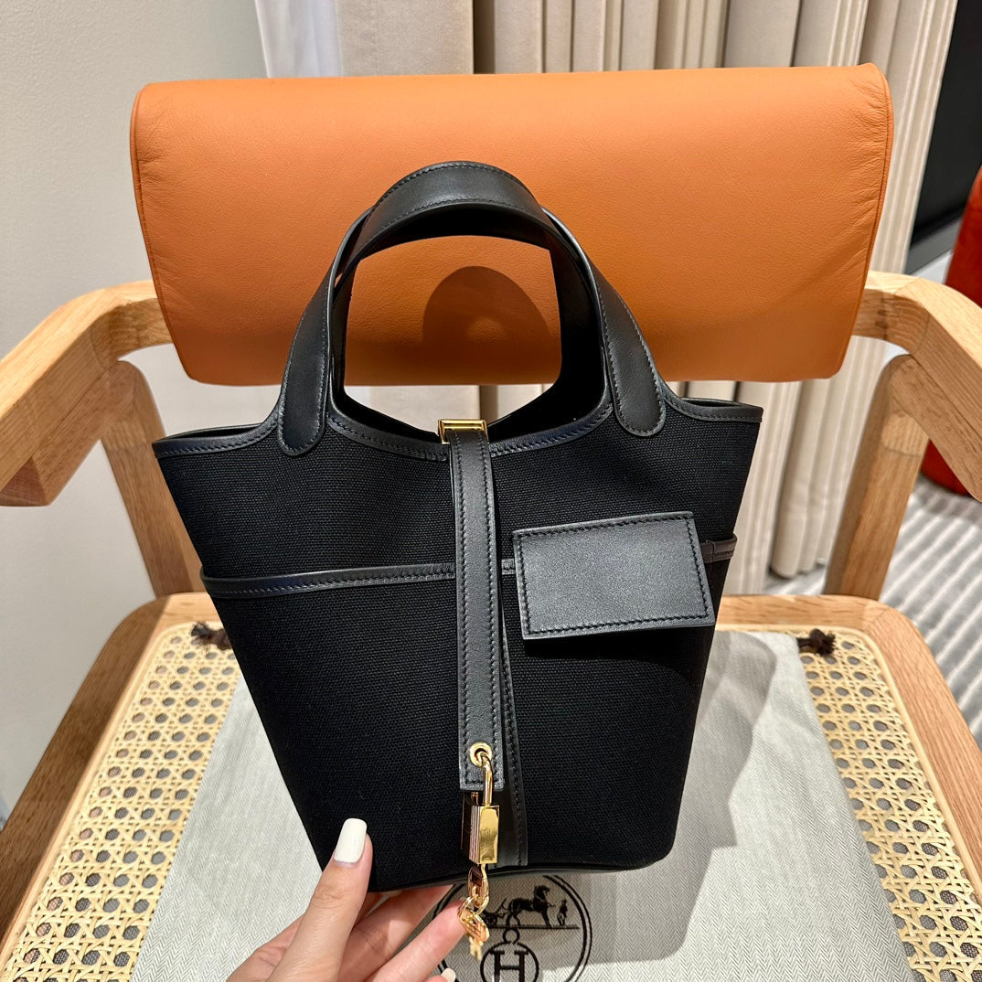 High-end Hermes 2026 Picotin Lock 18 Pocket Bag Canvas/Swift Calfskin 1
