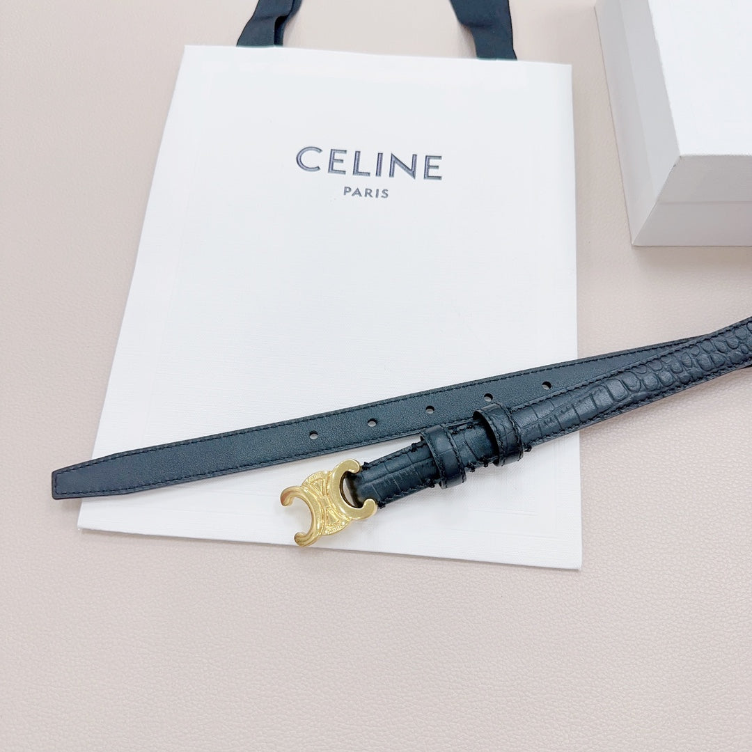 CEL Gold Buckle Belt 18mm Black Calfskin 176702