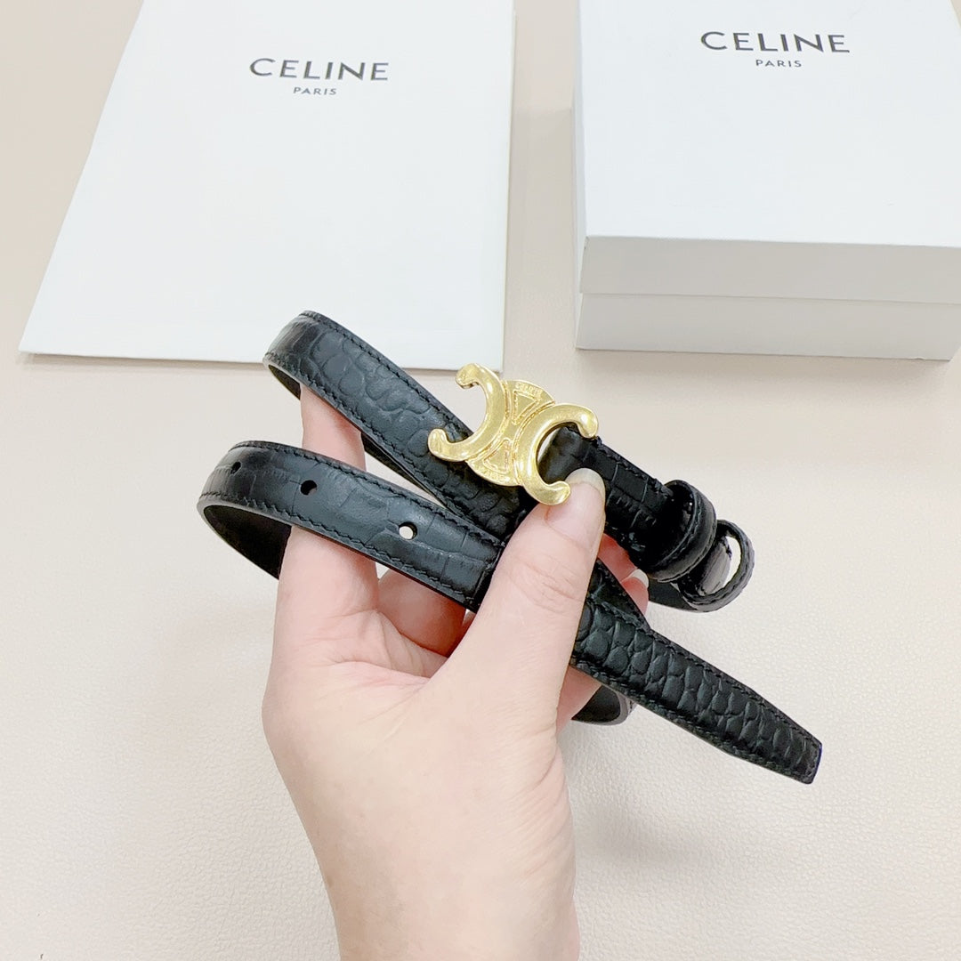 CEL Gold Buckle Belt 18mm Black Calfskin 176702