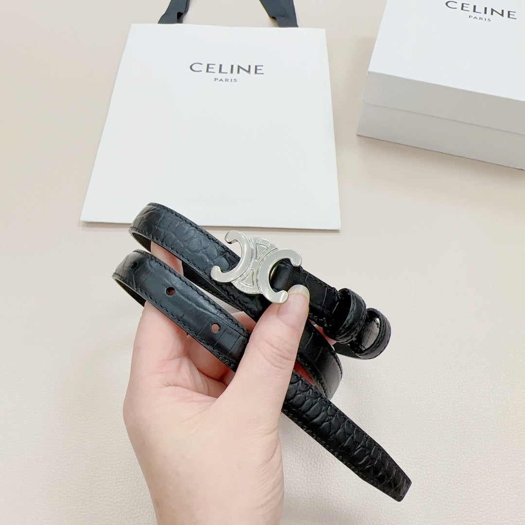 CEL Silver Buckle Belt 18mm Black Calfskin 176703