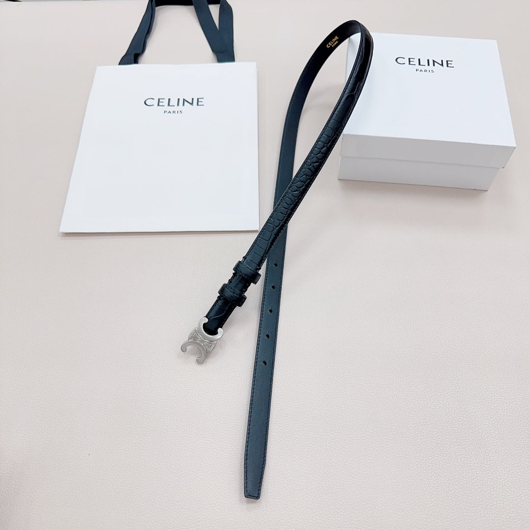 CEL Silver Buckle Belt 18mm Black Calfskin 176703