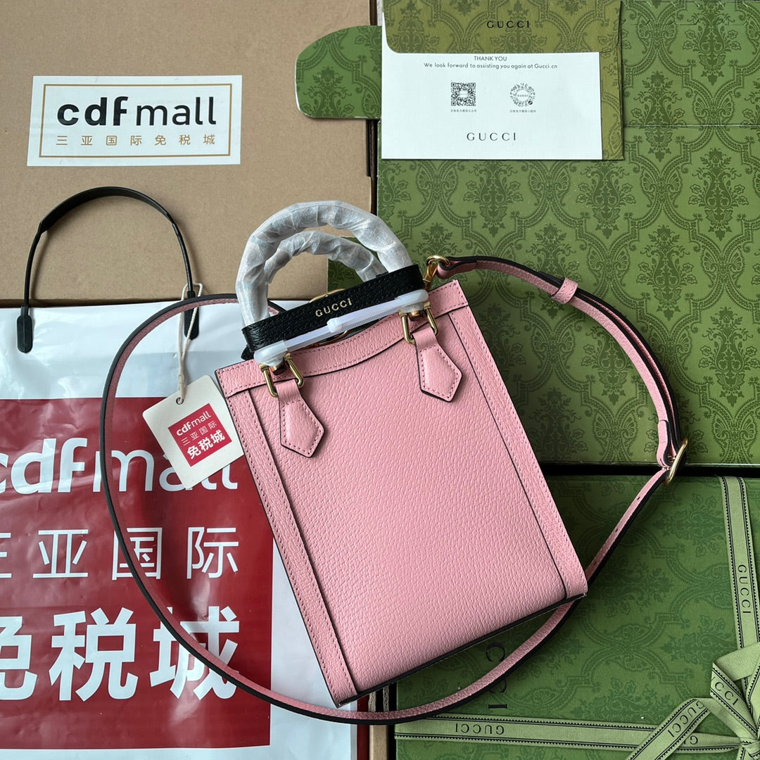 Gucci Diana Bamboo Mini Tote Bag Pink Lambskin 240109