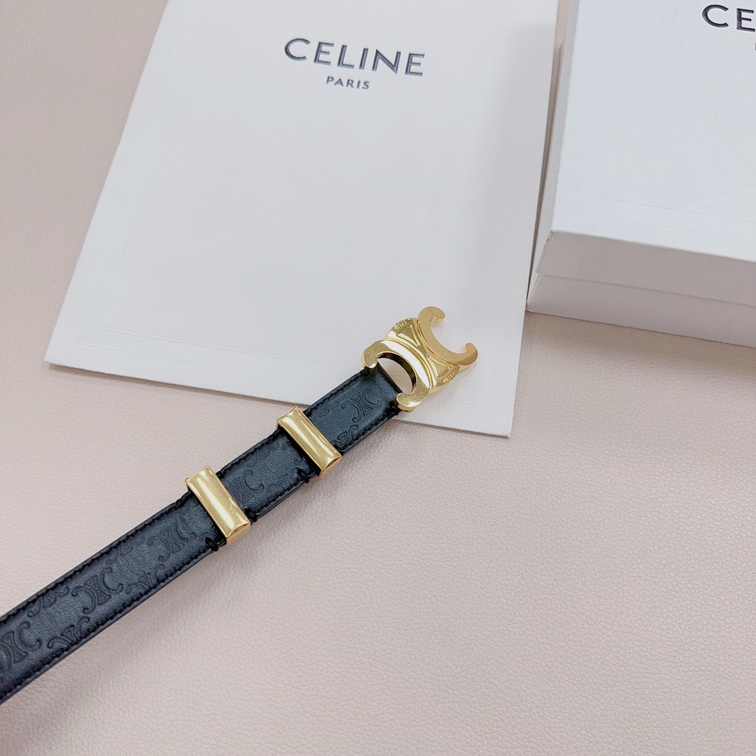 CEL Gold Buckle Belt  25mm Black Calfskin 176706