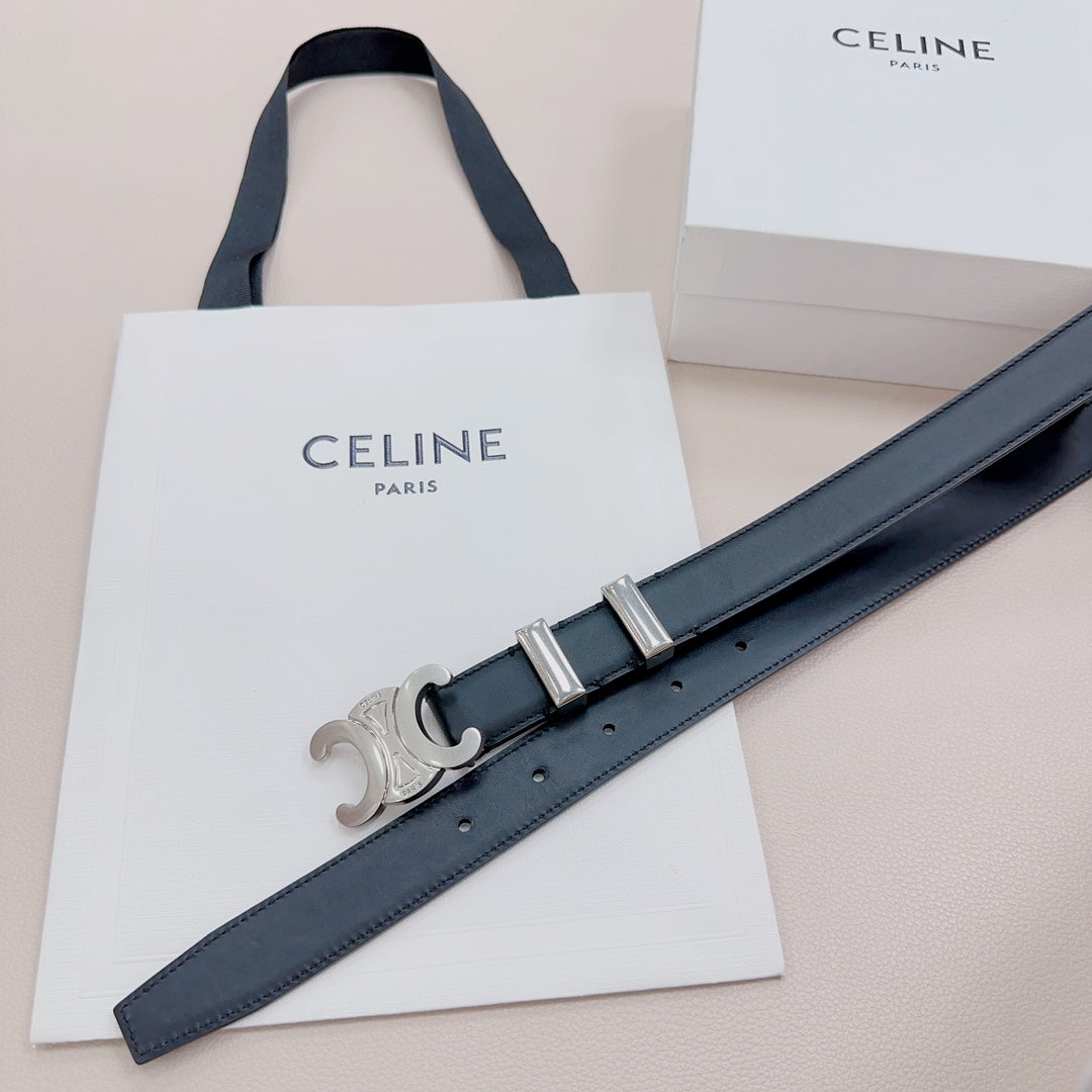 CEL Silver Buckle Belt  25mm Black Calfskin 176705