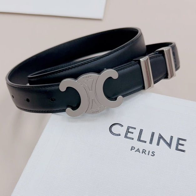 CEL Silver Buckle Belt  25mm Black Calfskin 176705