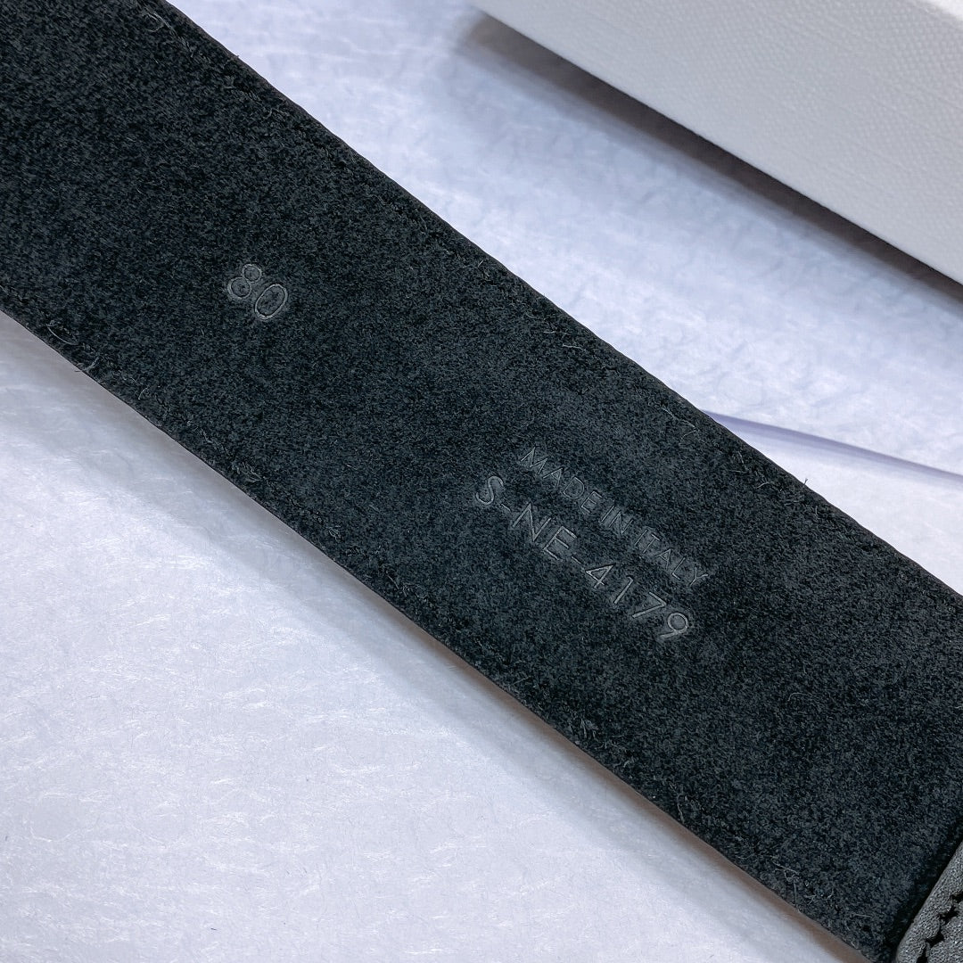 CL LARGE 35MM TWIN TRIOMPHE BELT IN BLACK CALFSKIN SILVER HARDWARE