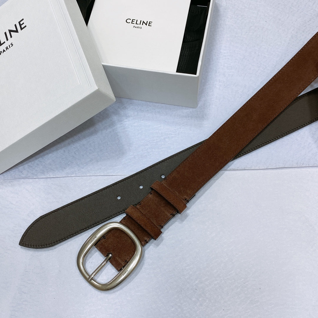 CL LARGE 35 MM BELT IN CHOCOLATE BROWN SUEDE LIGHT GOLD HARDWARE