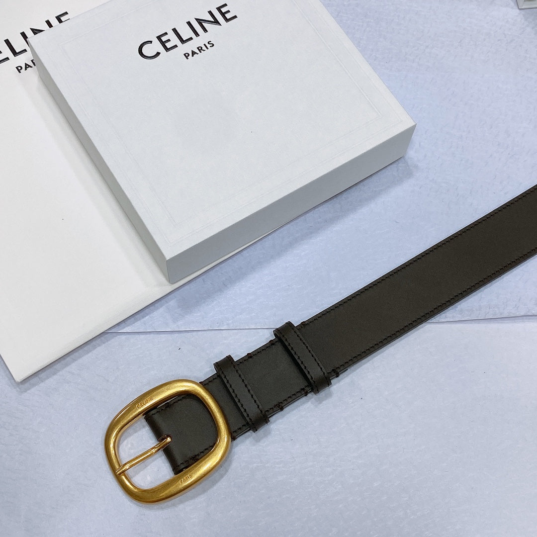 CL LARGE 35 MM BELT IN BLACK AND BROWN CALFSKIN GOLD HARDWARE
