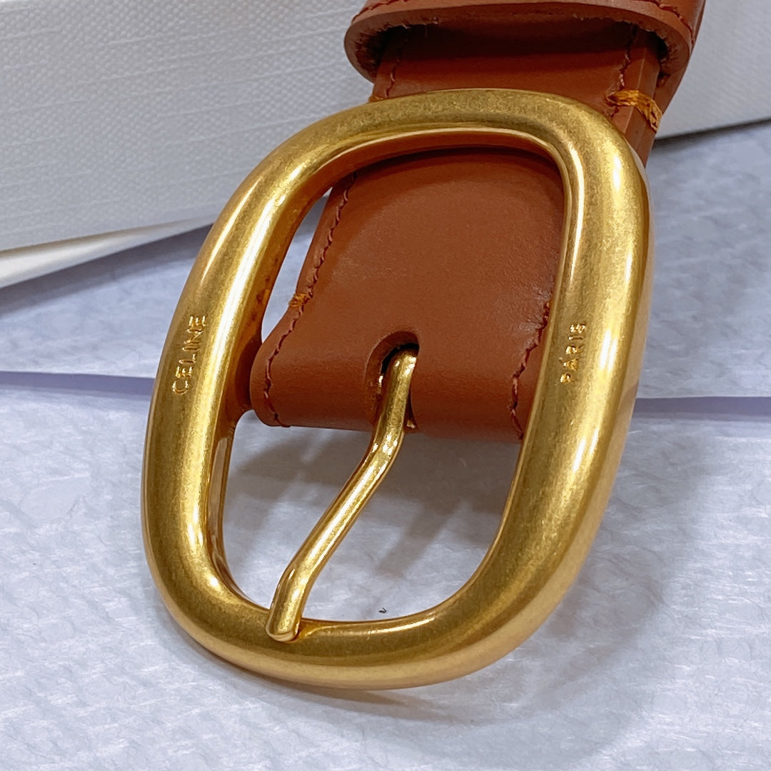 CL LARGE 35 MM BELT IN BRONZE BROWN CALFSKIN GOLD HARDWARE