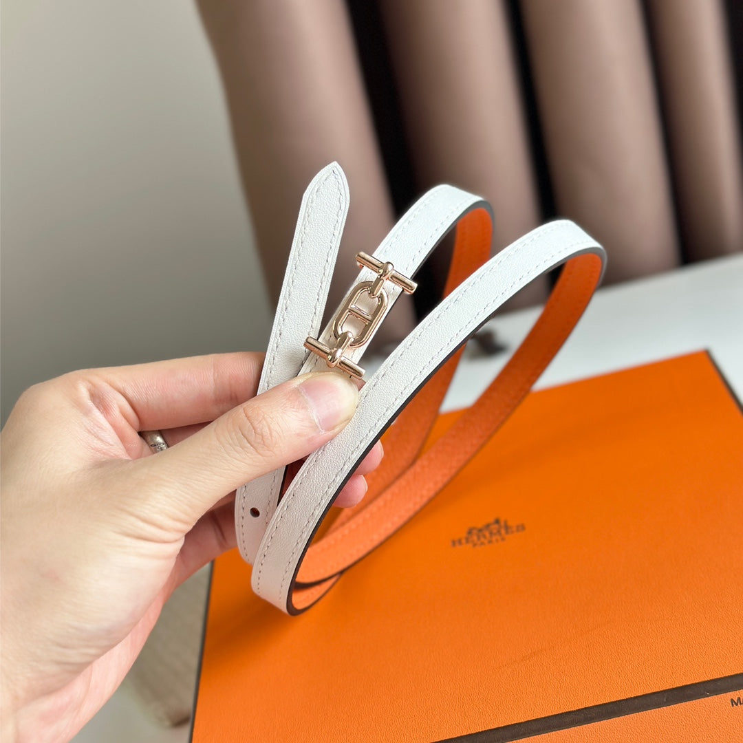 HM ANCRE BUCKLE & REVERSIBLE WHITE AND ORANGE LEATHER STRAP 13MM COPPER HARDWARE