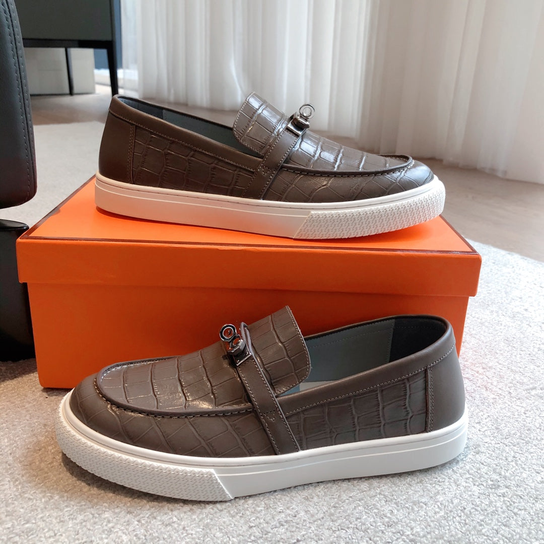 HM GAME SLIP-ON CROCODILE MOTIF SNEAKER BROWN CALFSKIN