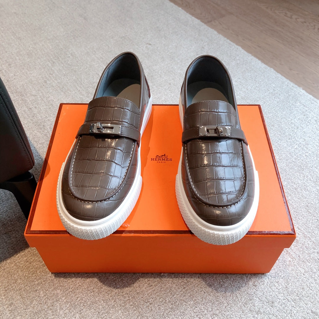 HM GAME SLIP-ON CROCODILE MOTIF SNEAKER BROWN CALFSKIN