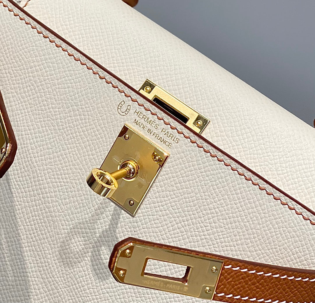 HM Mini Kelly 19cm Cream Gold Epsom Silver Hardware