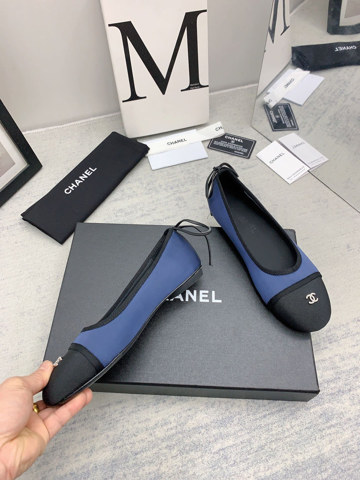 Chanel 2026 Bow Ballet Flat Blue Black Fabric 162259