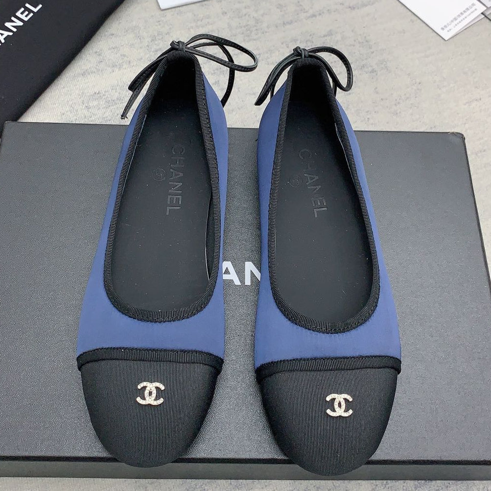 Chanel 2026 Bow Ballet Flat Blue Black Fabric 162259