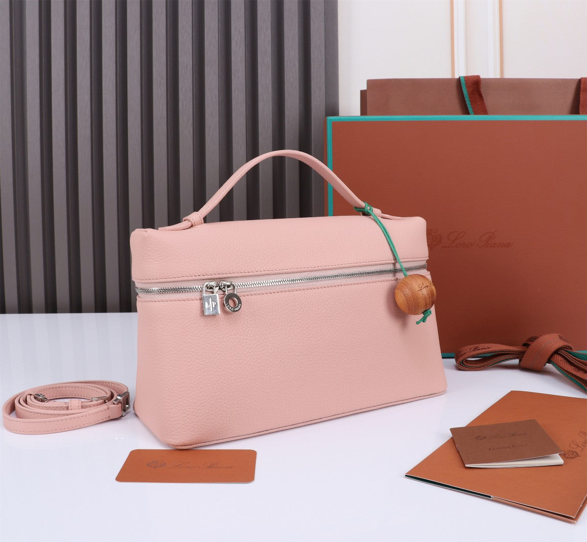 EXTRA BAG L27 IN BLUSH PINK GRAINED CALFSKIN WITH SILVER  HARDWARE