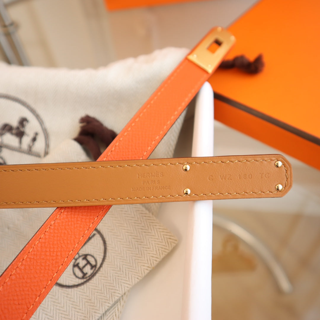hm kelly belt 18mm orange epsom leather