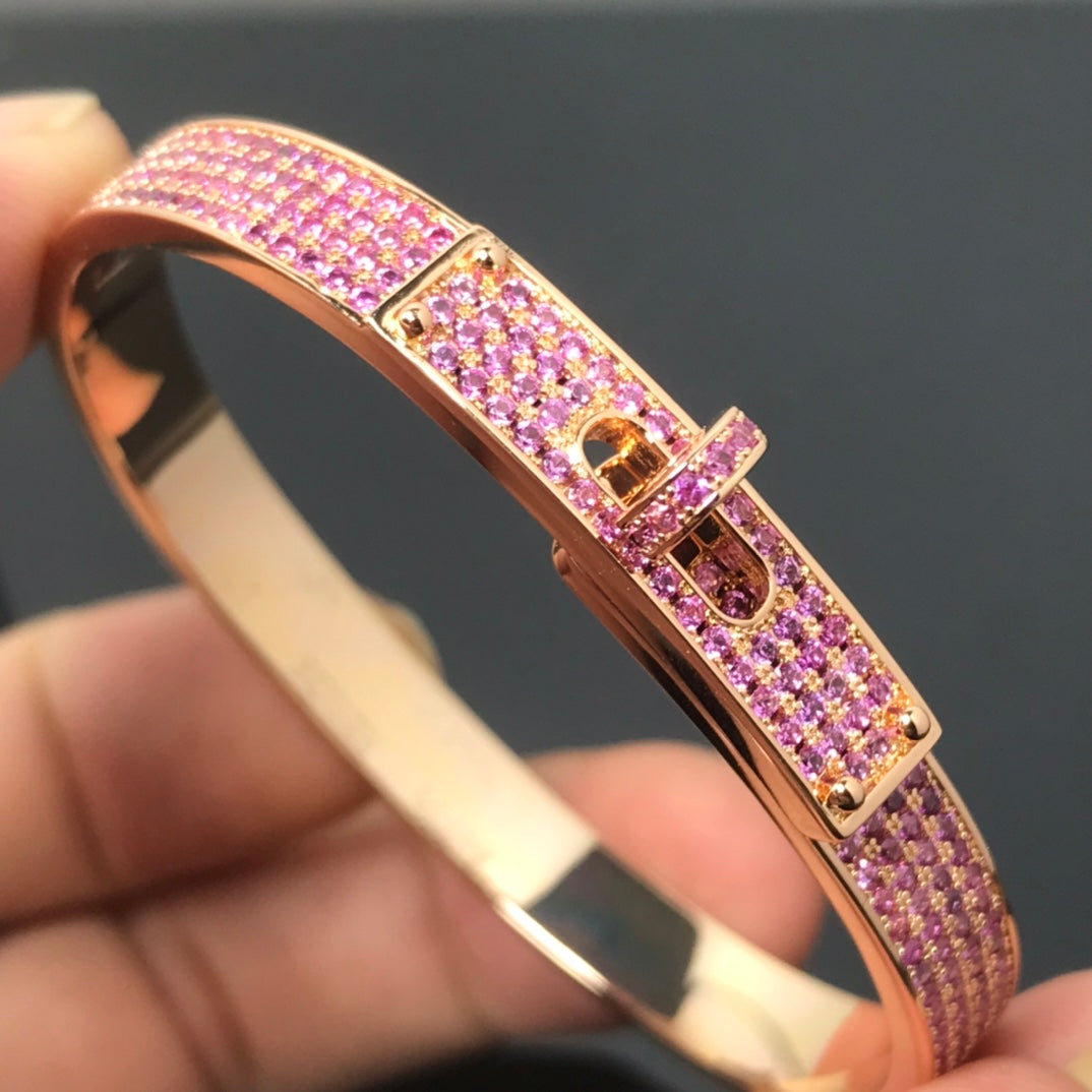 H Pig Nose Full-Diamond Pink Diamond Pink Gold Bracelet