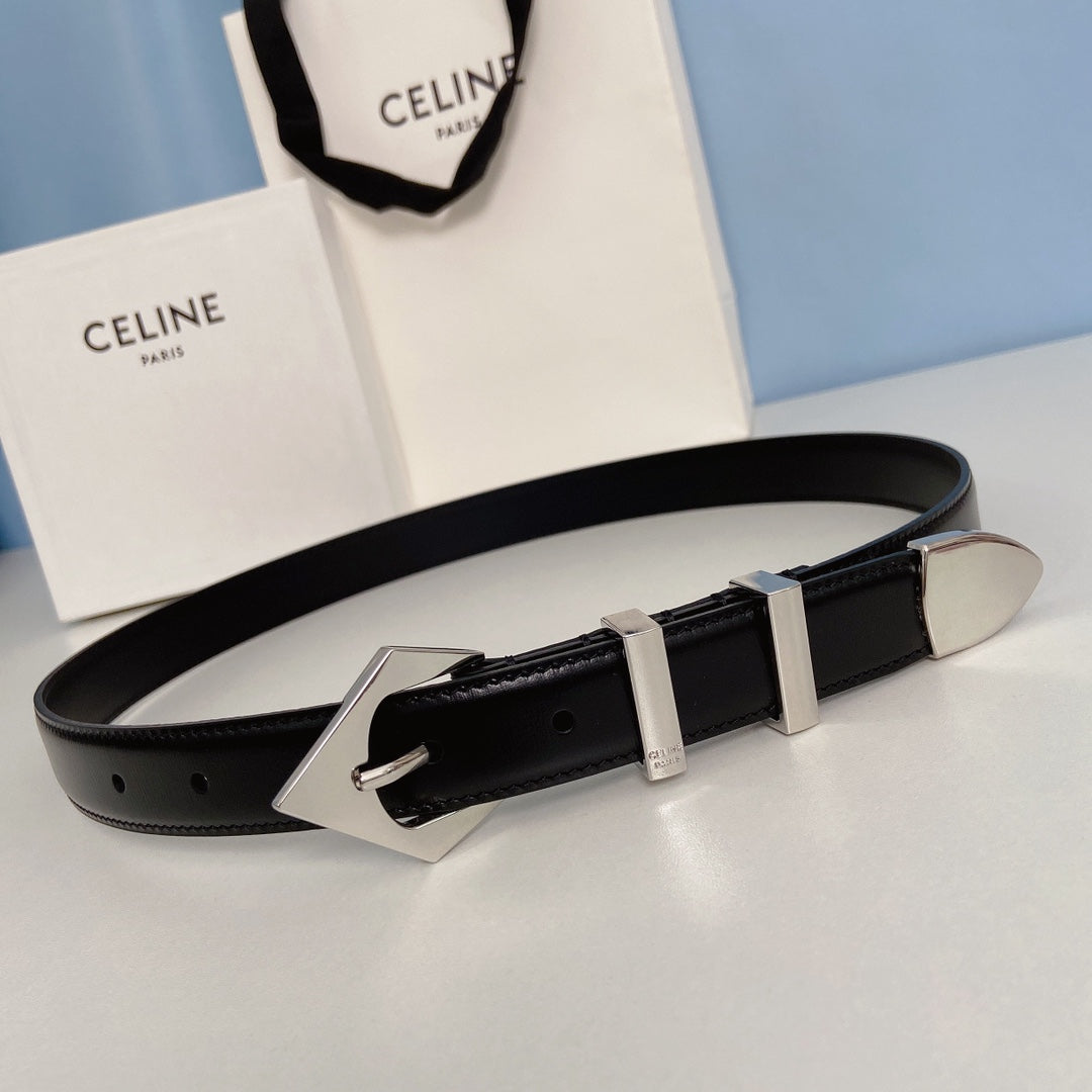 Medium Spike Belt 25mm Black Calfskin Loop Silver Shw