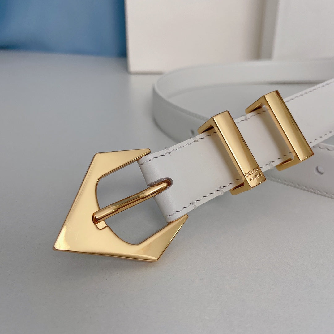 Medium Spike Belt 25mm White Calfskin Loop Gold Ghw