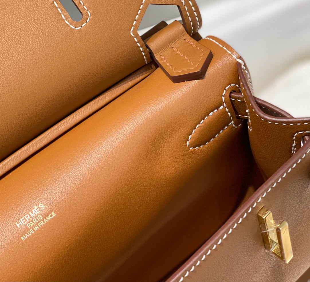 KELLY 23CM JYPSIERE TAN LEATHER CROSSBODY BAG GHW