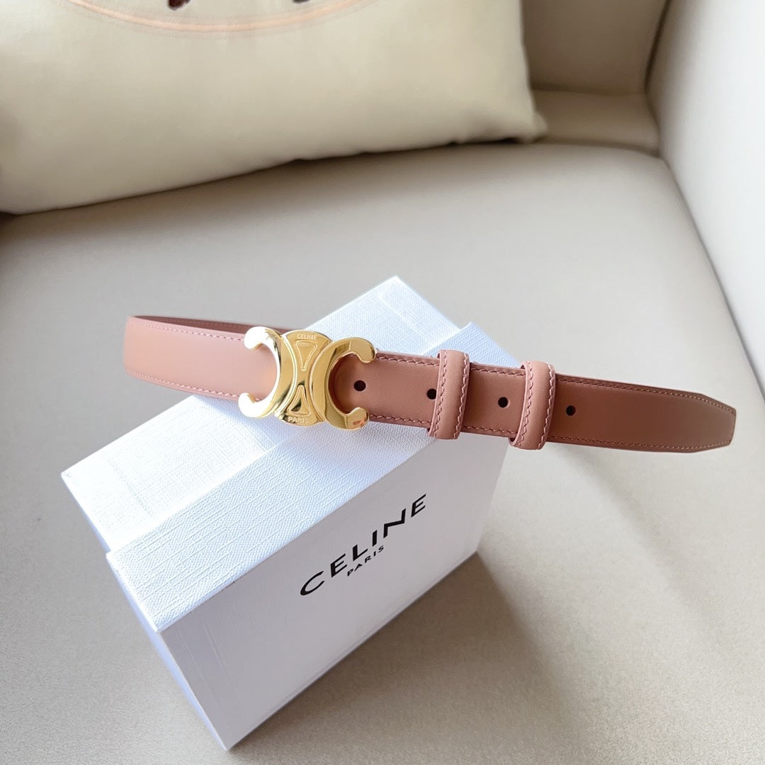 Medium Triomphe Belt 25mm Flamingo Calfskin Ghw
