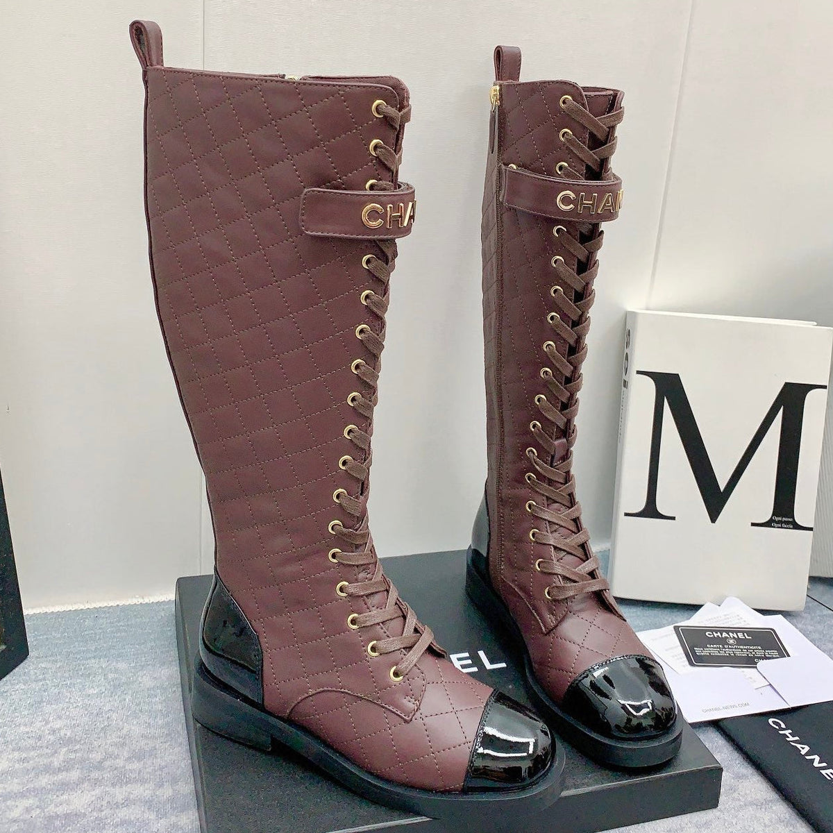 Chanel 2026 Quilted Lace-Up Combat Boots Calfskin 162266