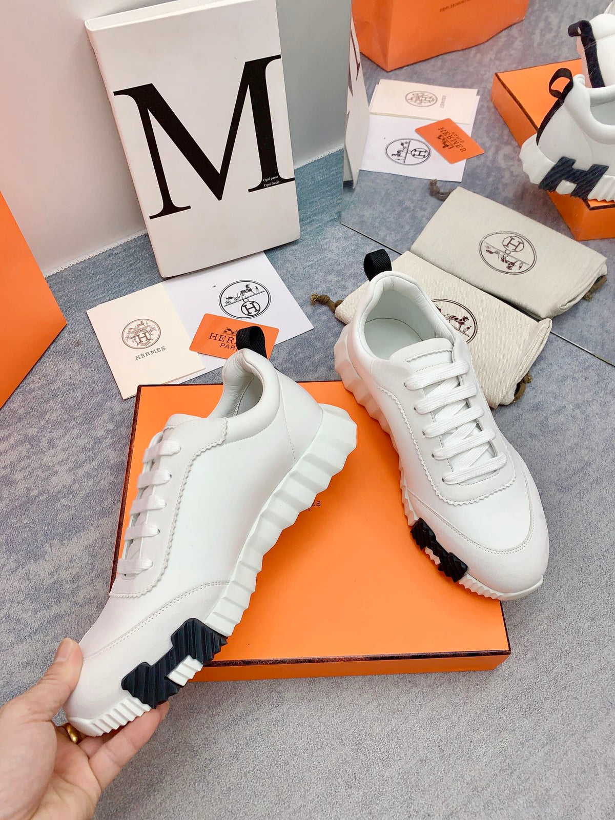 HM Bouncing Sneaker In White Silk Lambskin 106449