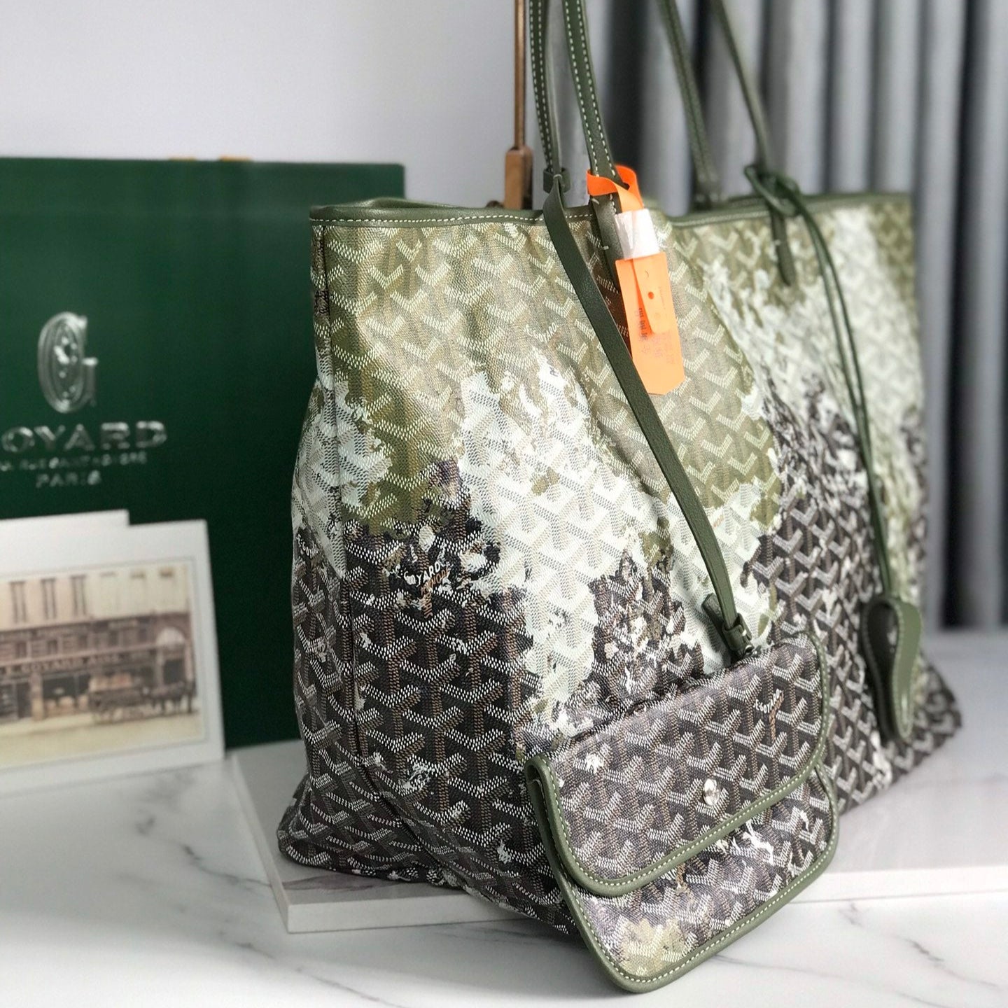 SAINT LOUIS GM BAG 40 IN GREEN MIX BLACK GOYARDINE CANVAS