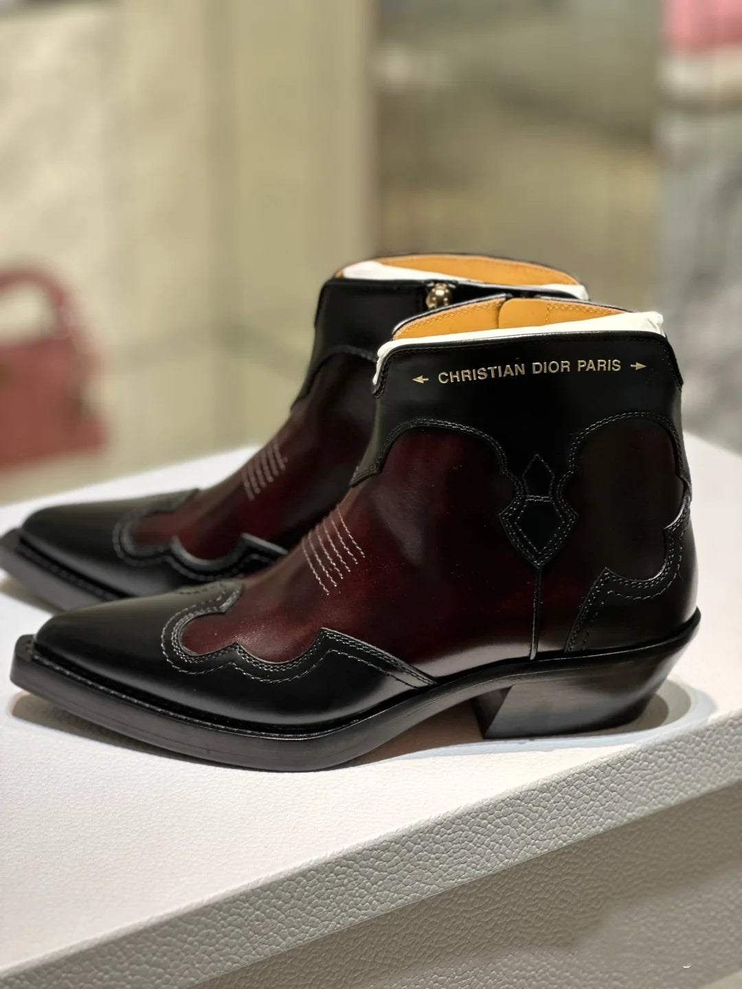 Dior 2026 West Ankle Boots Burgundy Black Leather 939035
