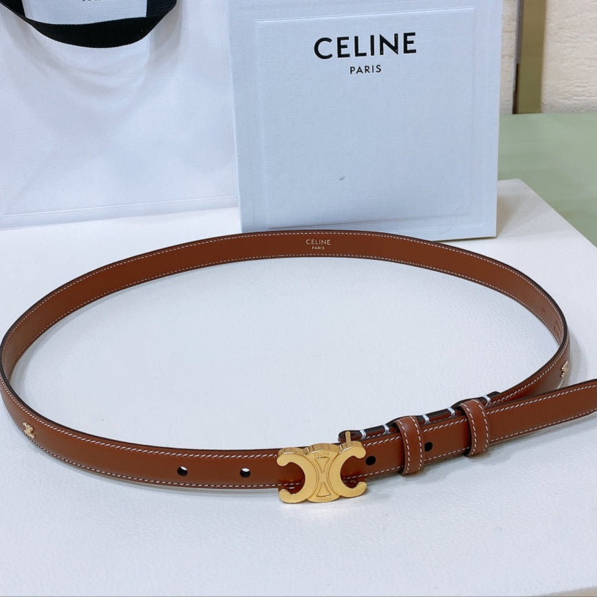 CEL 18mm Gold Triomphe Belt Brown Cowhide 176686