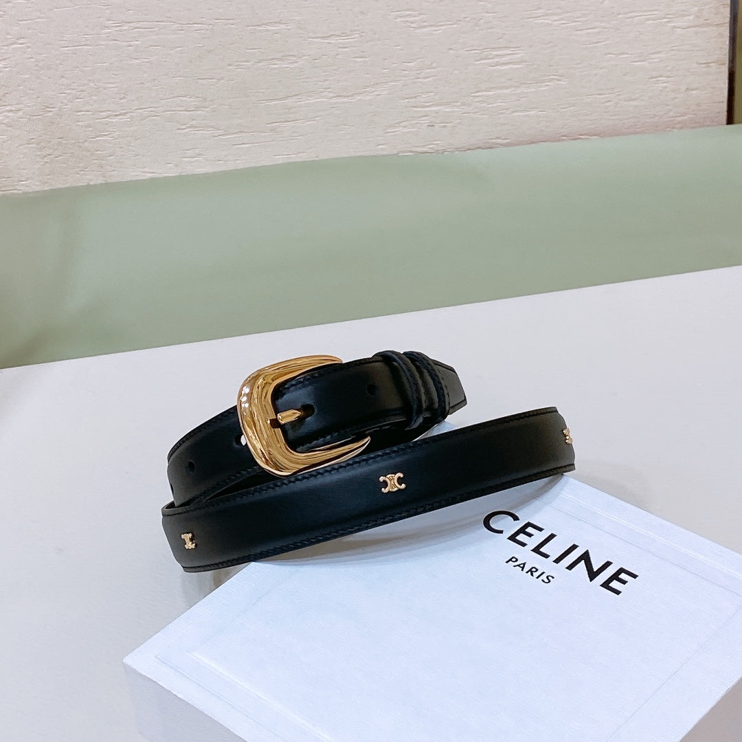 CEL 25mm Gold Triomphe Belt Black Cowhide 176682