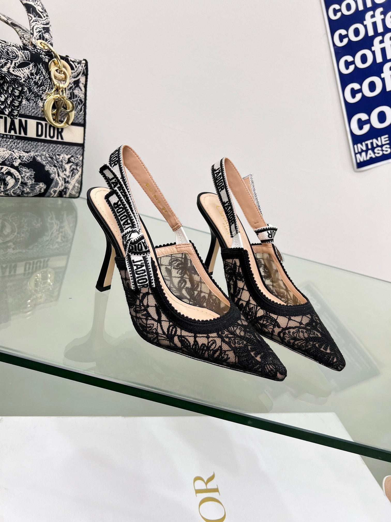 CD 25 Slingback Pump Black Transparent Mesh