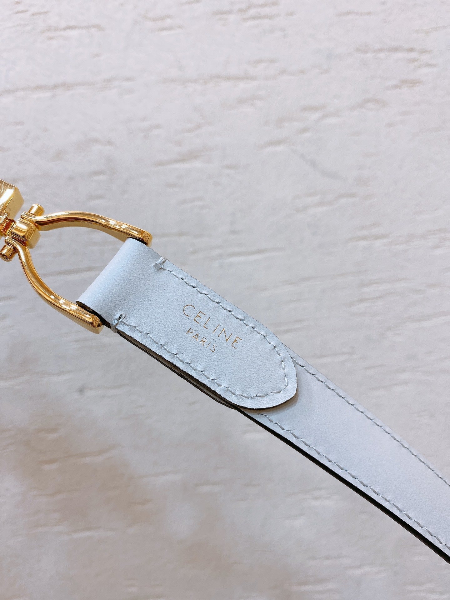 Hook & Loop 20mm TRIOMPHE Logo Square Adjustable Belt White Calfskin Ghw