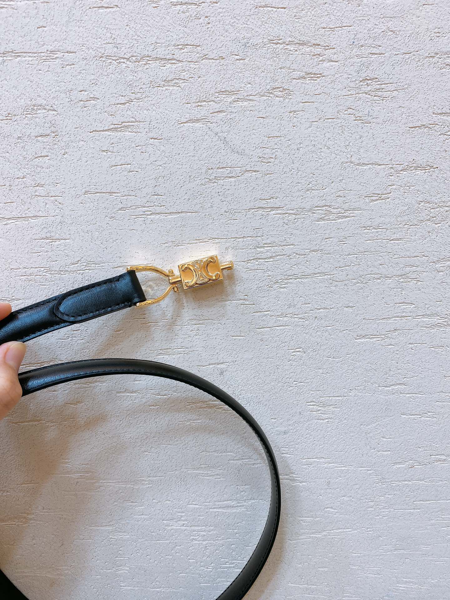 Hook & Loop 20mm TRIOMPHE Logo Square Adjustable Belt Black Calfskin Ghw