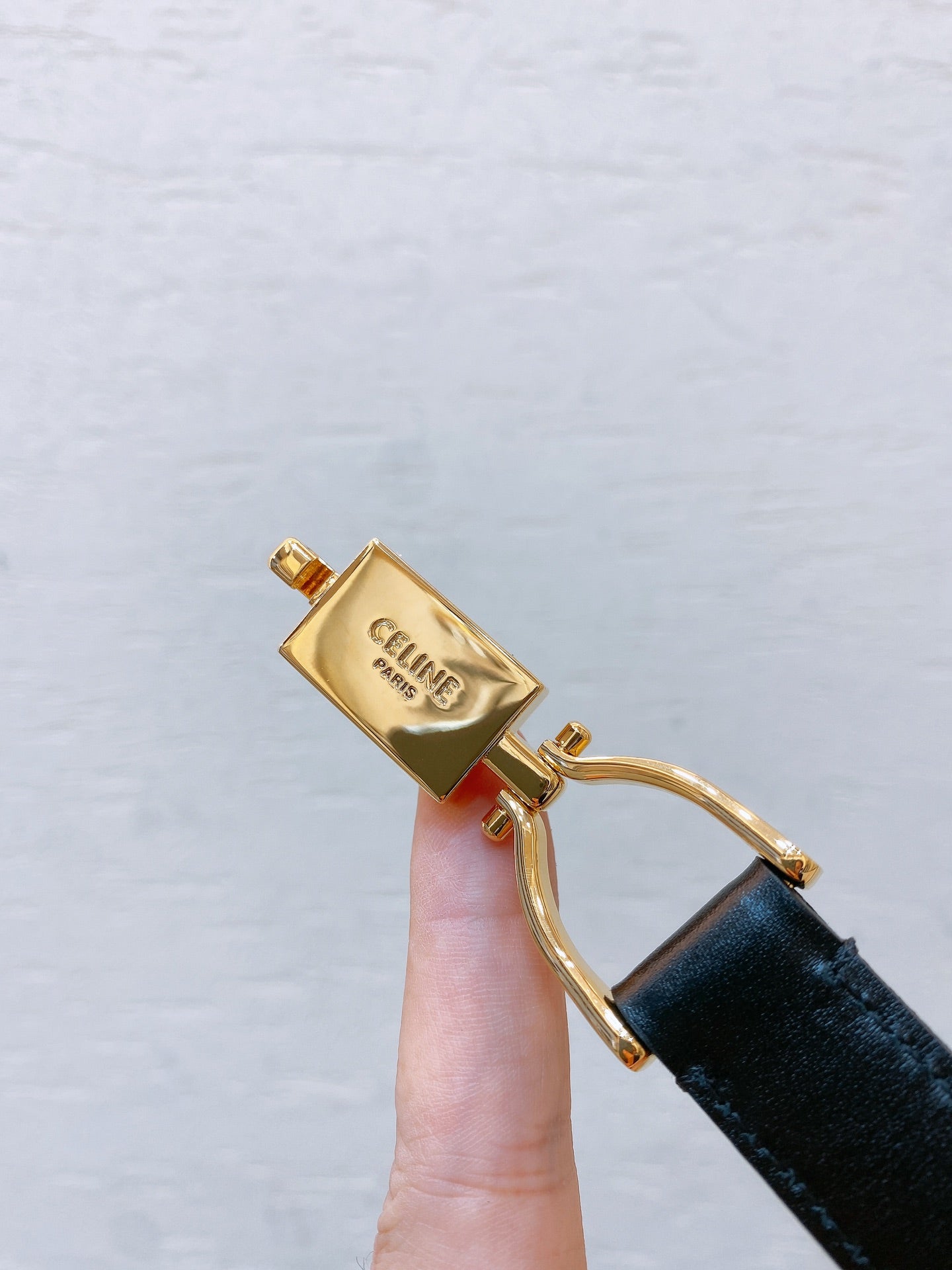 Hook & Loop 20mm TRIOMPHE Logo Square Adjustable Belt Black Calfskin Ghw