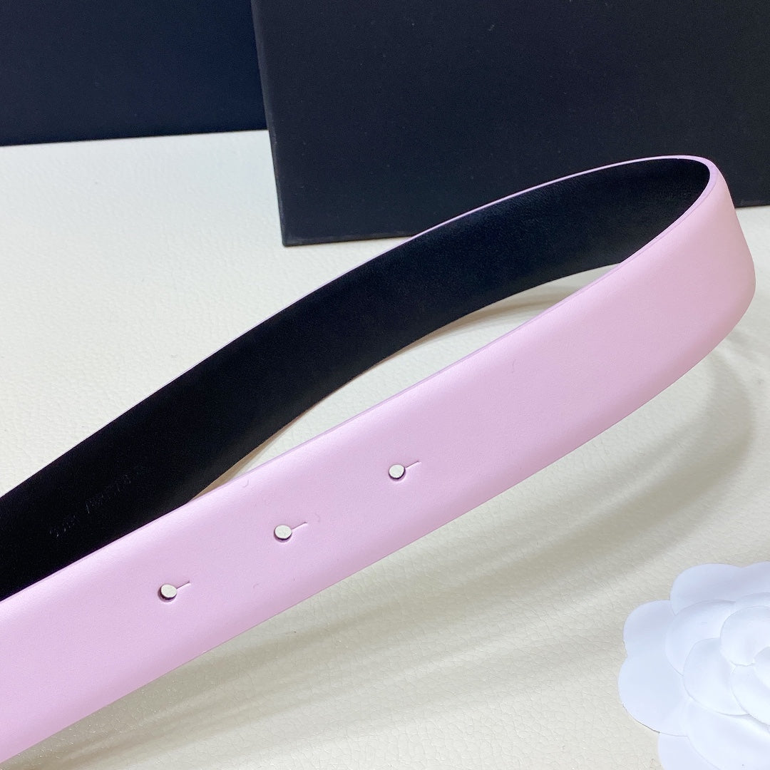 CHANEL BELT 3CM LAVENDER PURPLE AND BLACK LAMBSKIN WITH GOLD HARDWARE