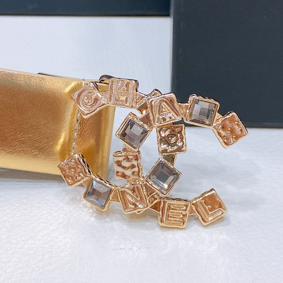 CHANEL BELT 3CM YELLOW LAMBSKIN WITH GOLD HARDWARE