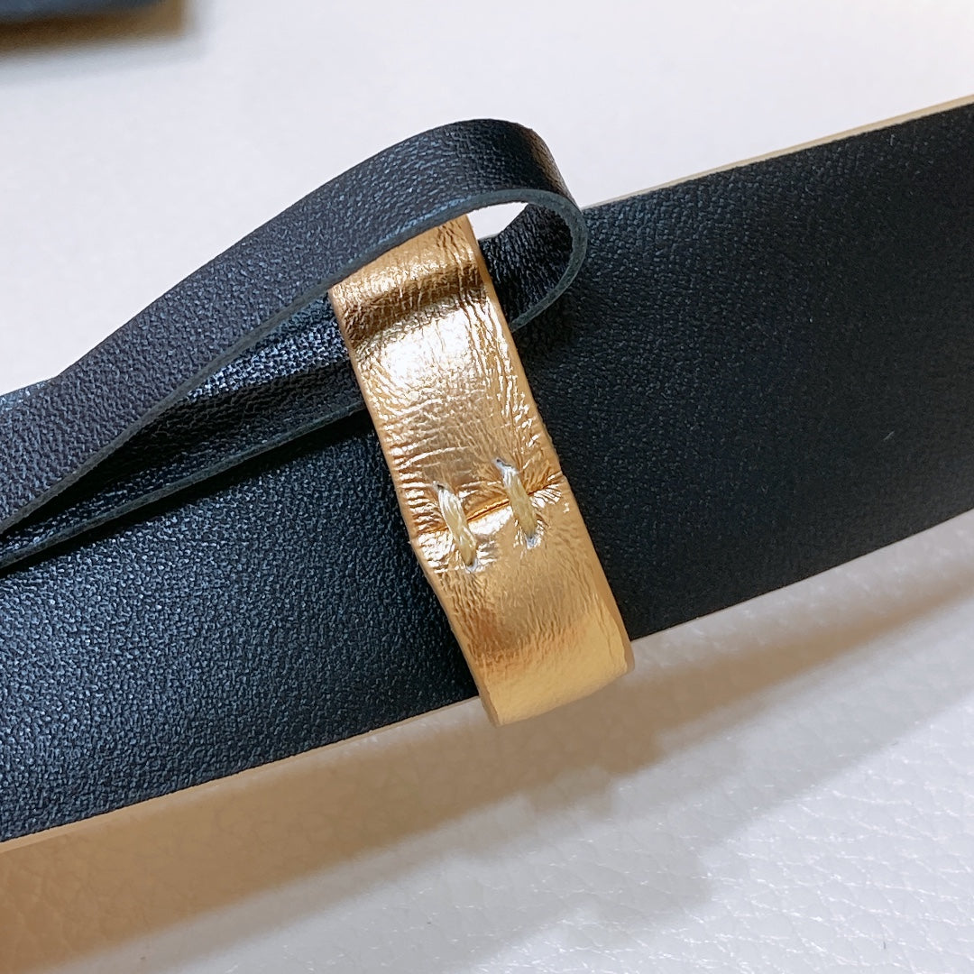 CHANEL BELT 3CM YELLOW LAMBSKIN WITH GOLD HARDWARE