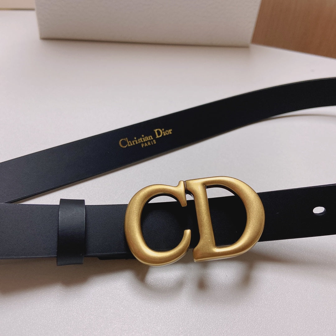 CD Saddle Belt 20mm Black Calfskin Anti-Gold Buckle