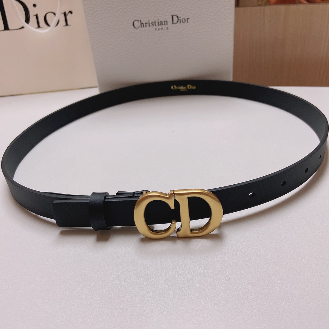 CD Saddle Belt 20mm Black Calfskin Anti-Gold Buckle