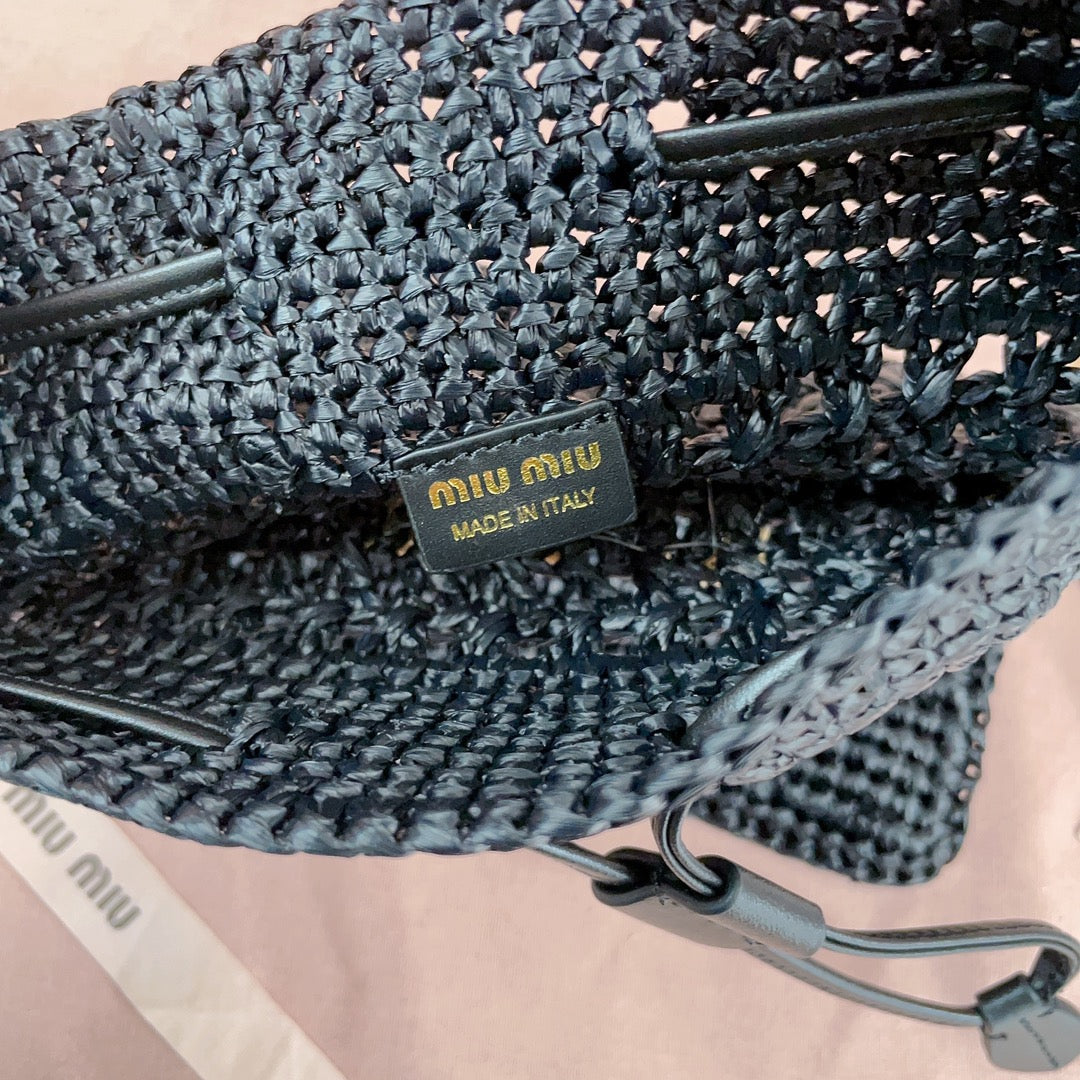 miu bucket bag 20cm black woven fabric