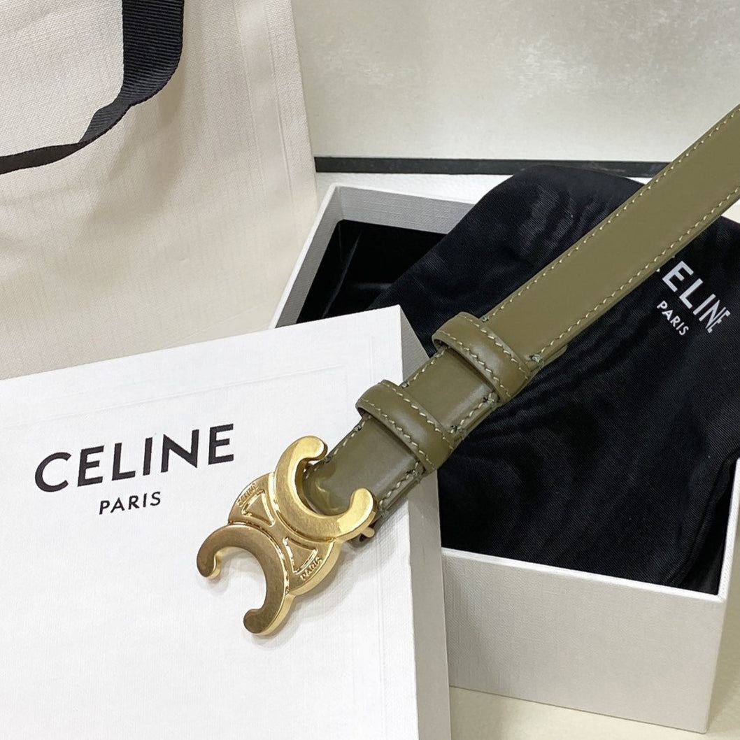 CEL 25mm Medium Triomphe Belt in Taurillon Dark Green Leather 175194