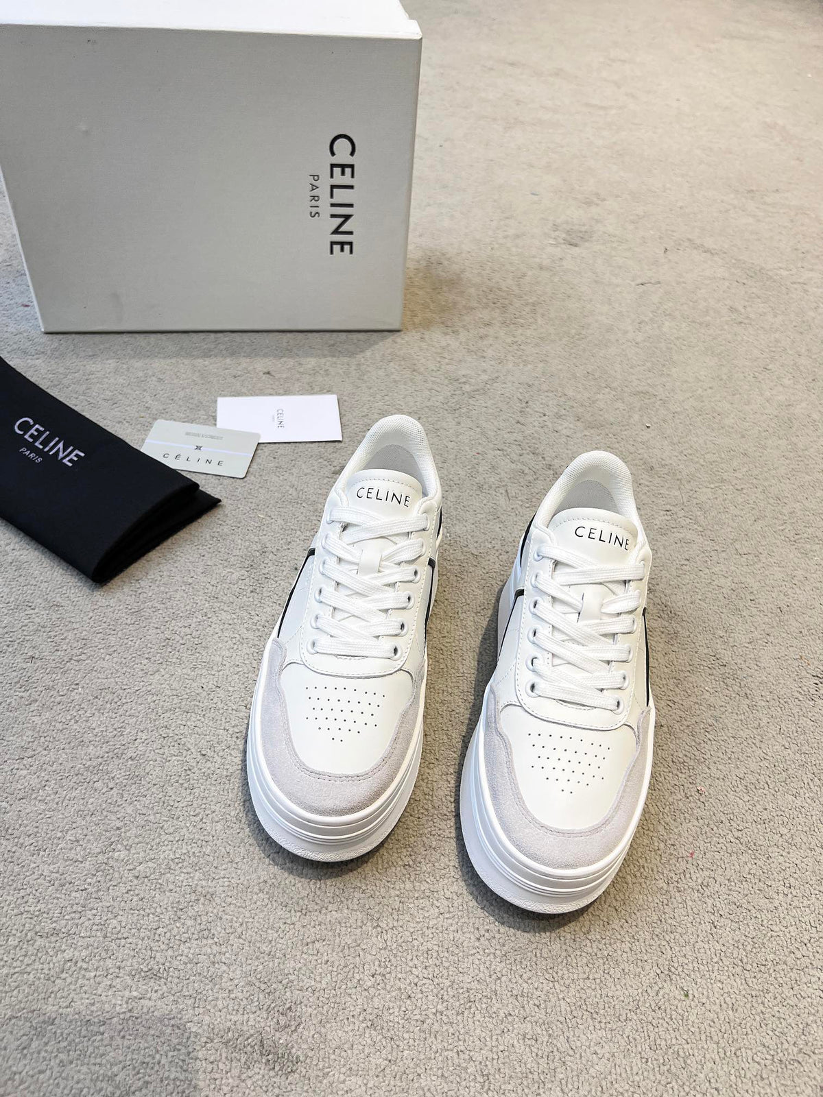 Celine 2026 CT-10 Trainer Sneakers White Gray Black Cowhide Suede 983047