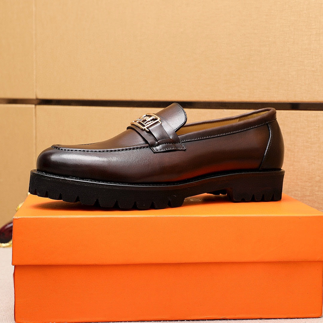 HM GOLD BUCKLE FAUBOURG LOAFER CHOCOLATE CALFSKIN